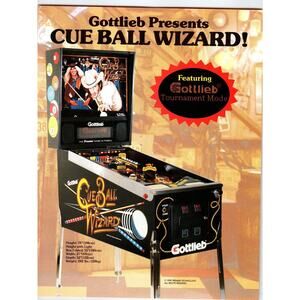 Cue Ball Wizard Pinball Machine FLYER Original 8.5" x 11" Double Sided Pool Art